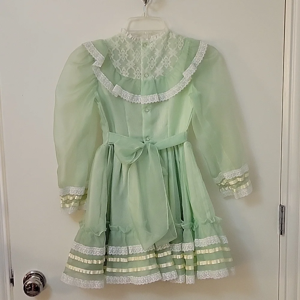 Vtg 1960s MARTHA'S MINIATURES Chiffon Lace Bow Tie Pageant Lolita Easter Dress